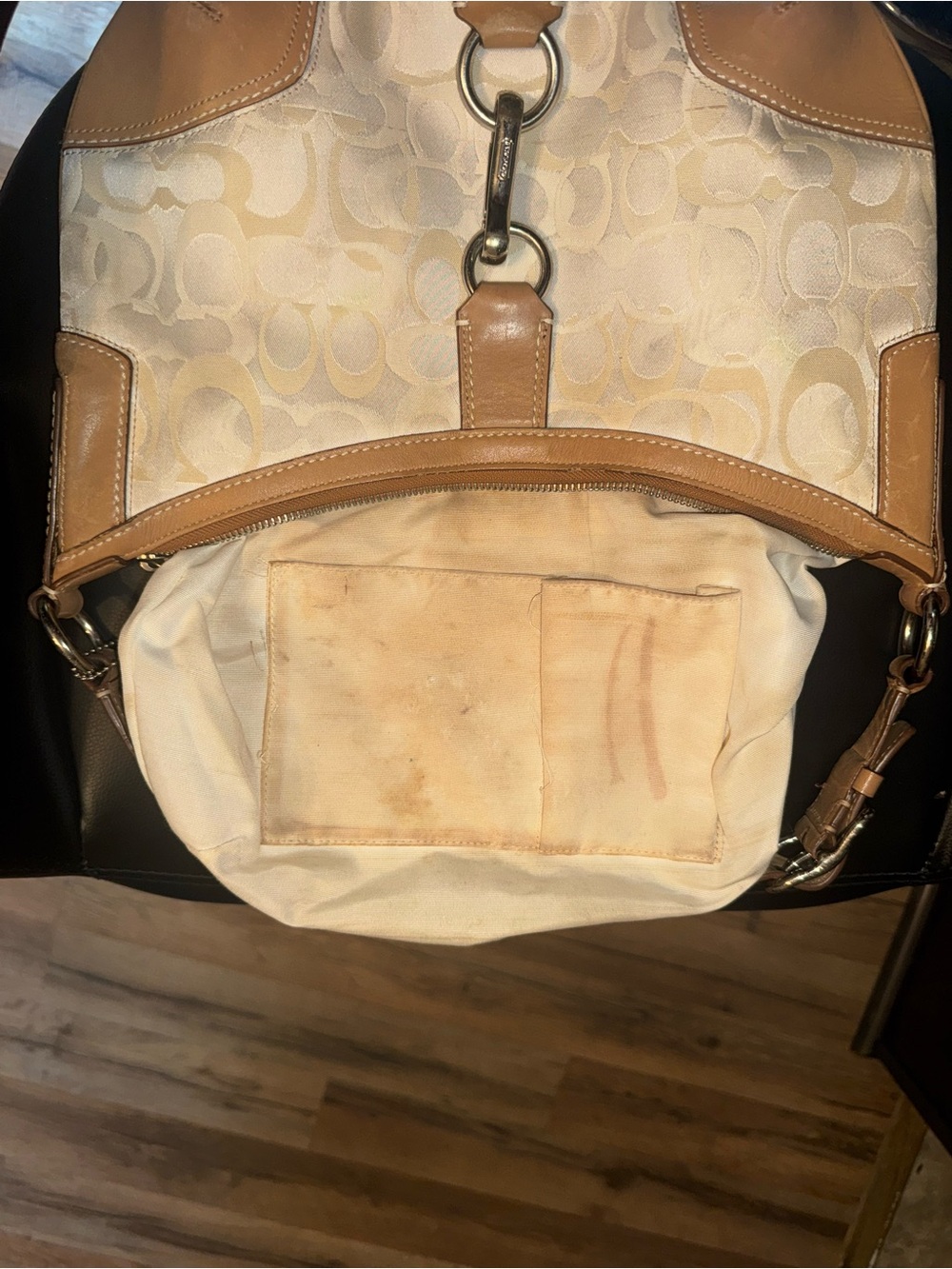 Coach Tan and Ivory Signature Shoulder Hobo - Picture 9 of 12